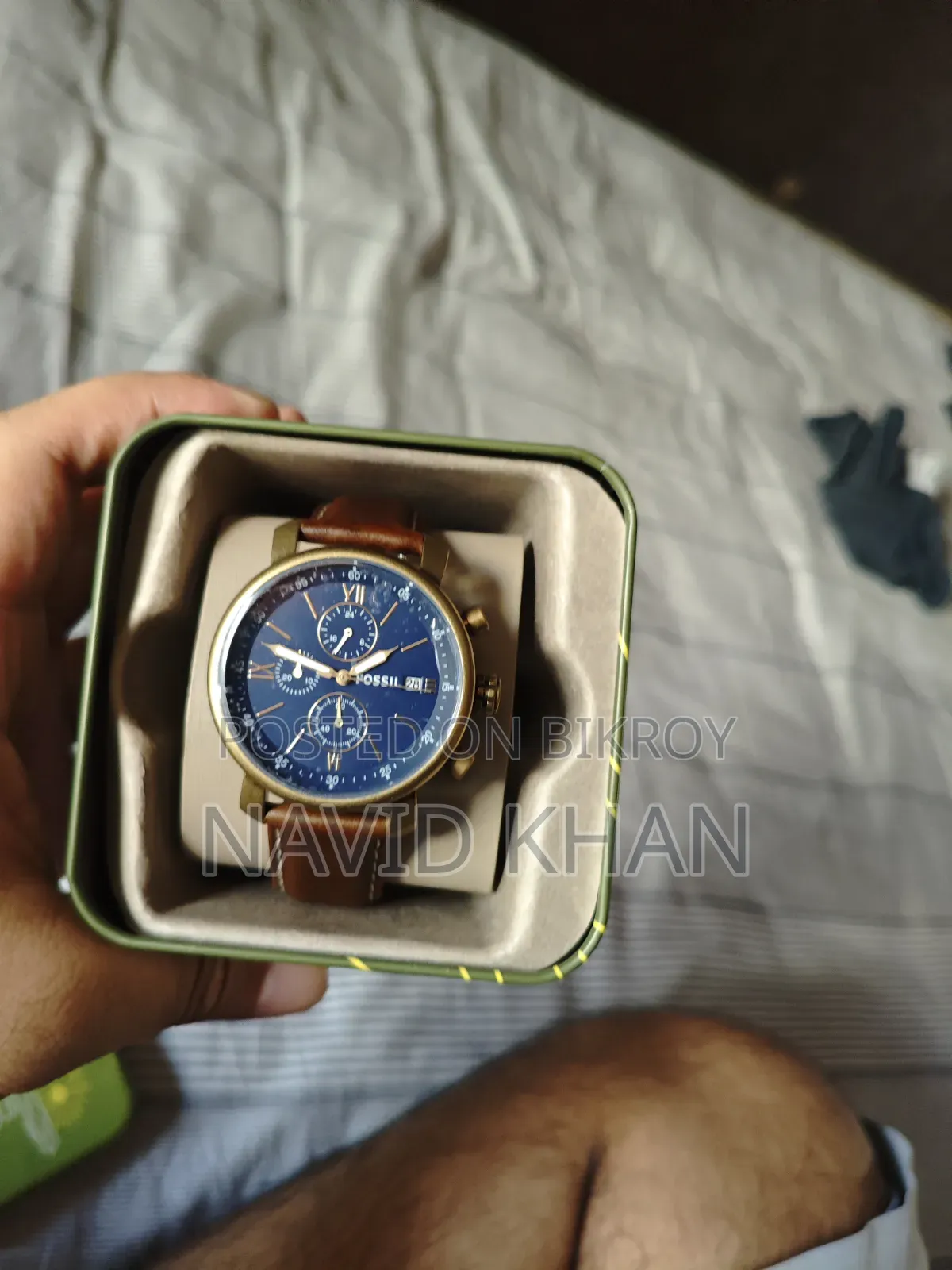 Fossil Rhett Chronograph Blue Dial Brown Leather Watch (BQ2099)
