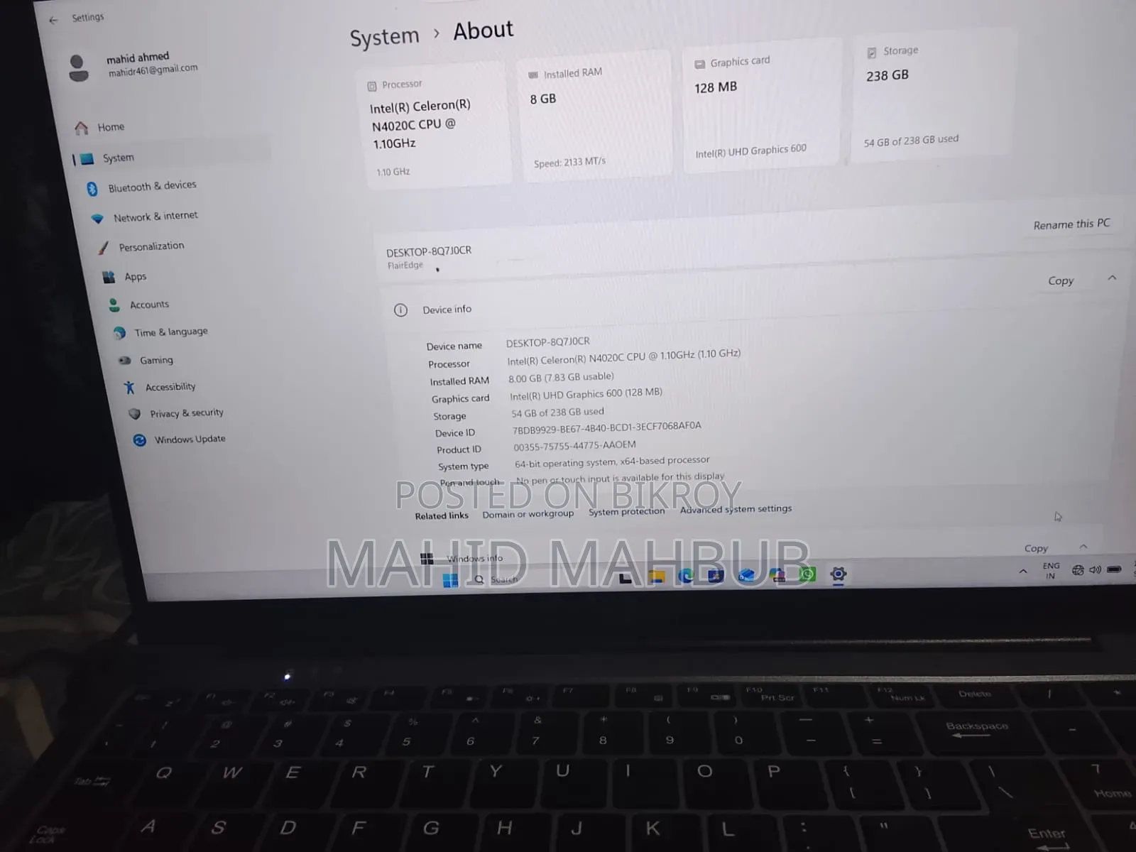 Laptop 8GB Intel Core i9 SSD 256GB