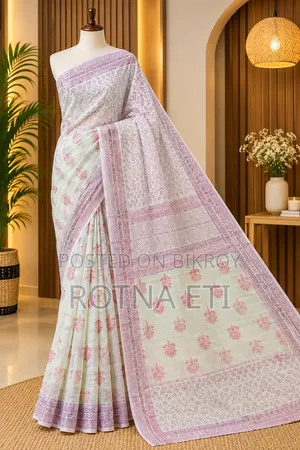 Elegant White & Pink Printed Saree | Premium Look