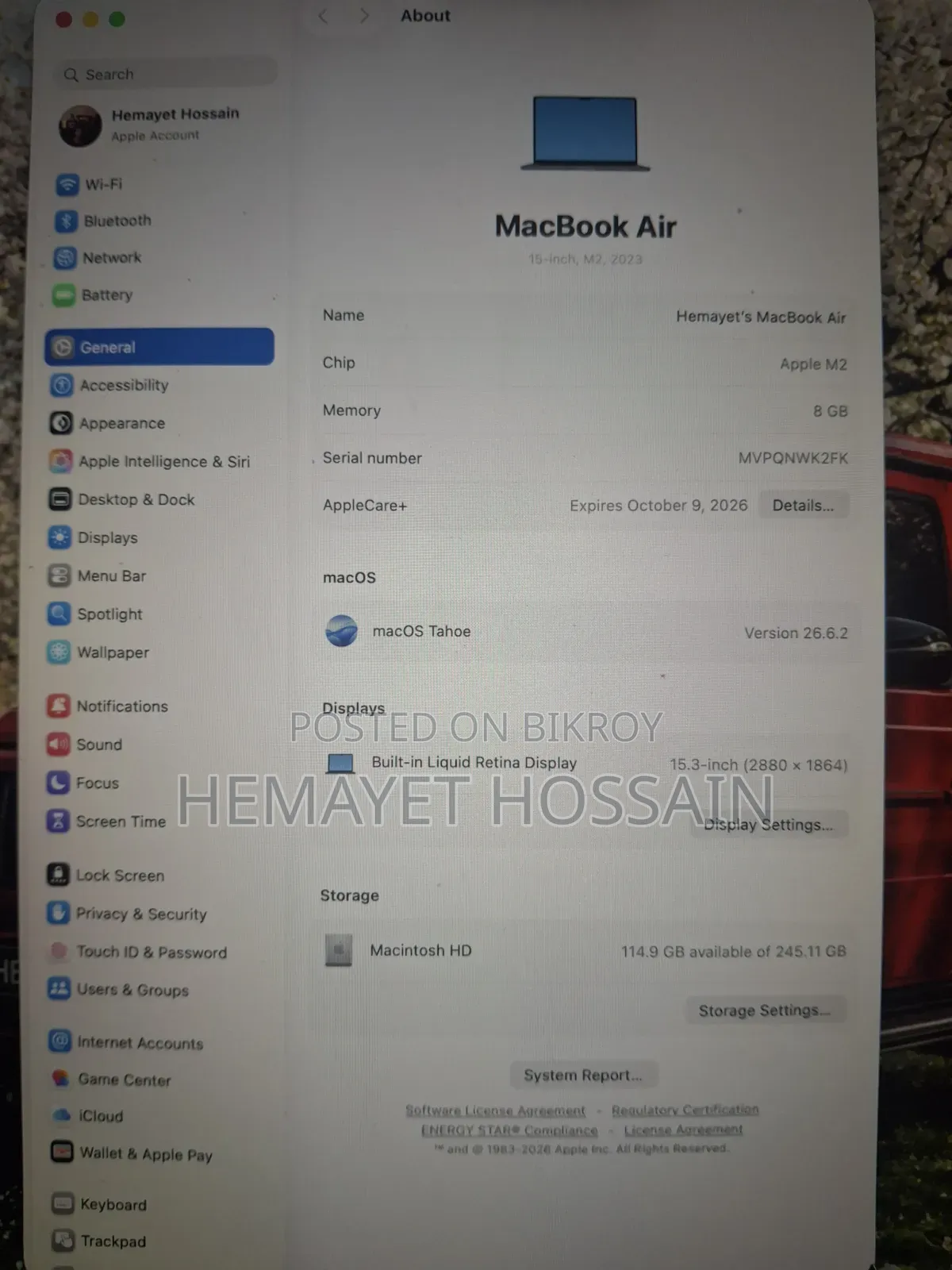 Laptop Apple MacBook 8GB Apple M2 SSD 256GB