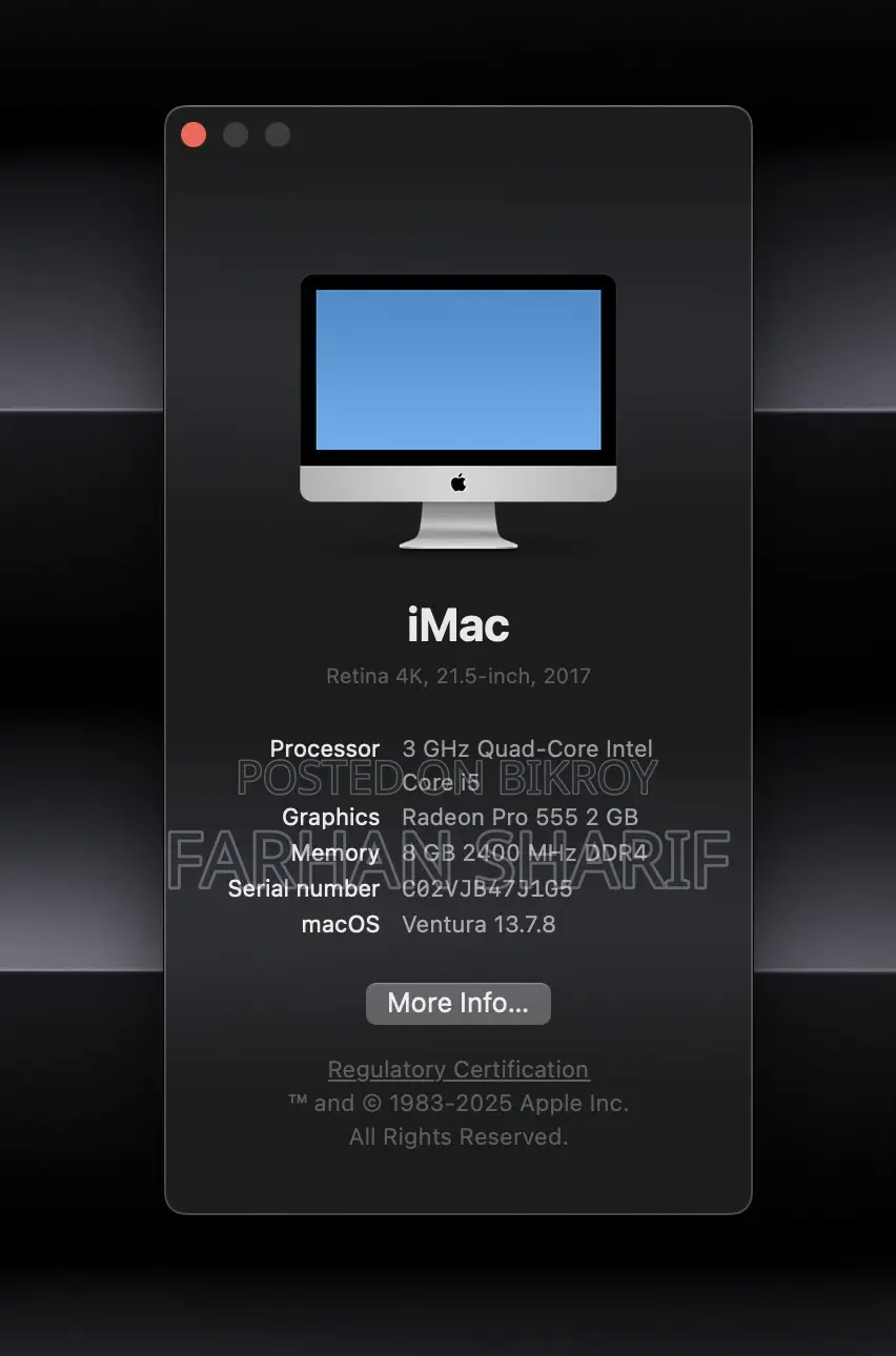 Desktop Computer Apple iMac M1 8GB Intel Core i5 SSD 256GB
