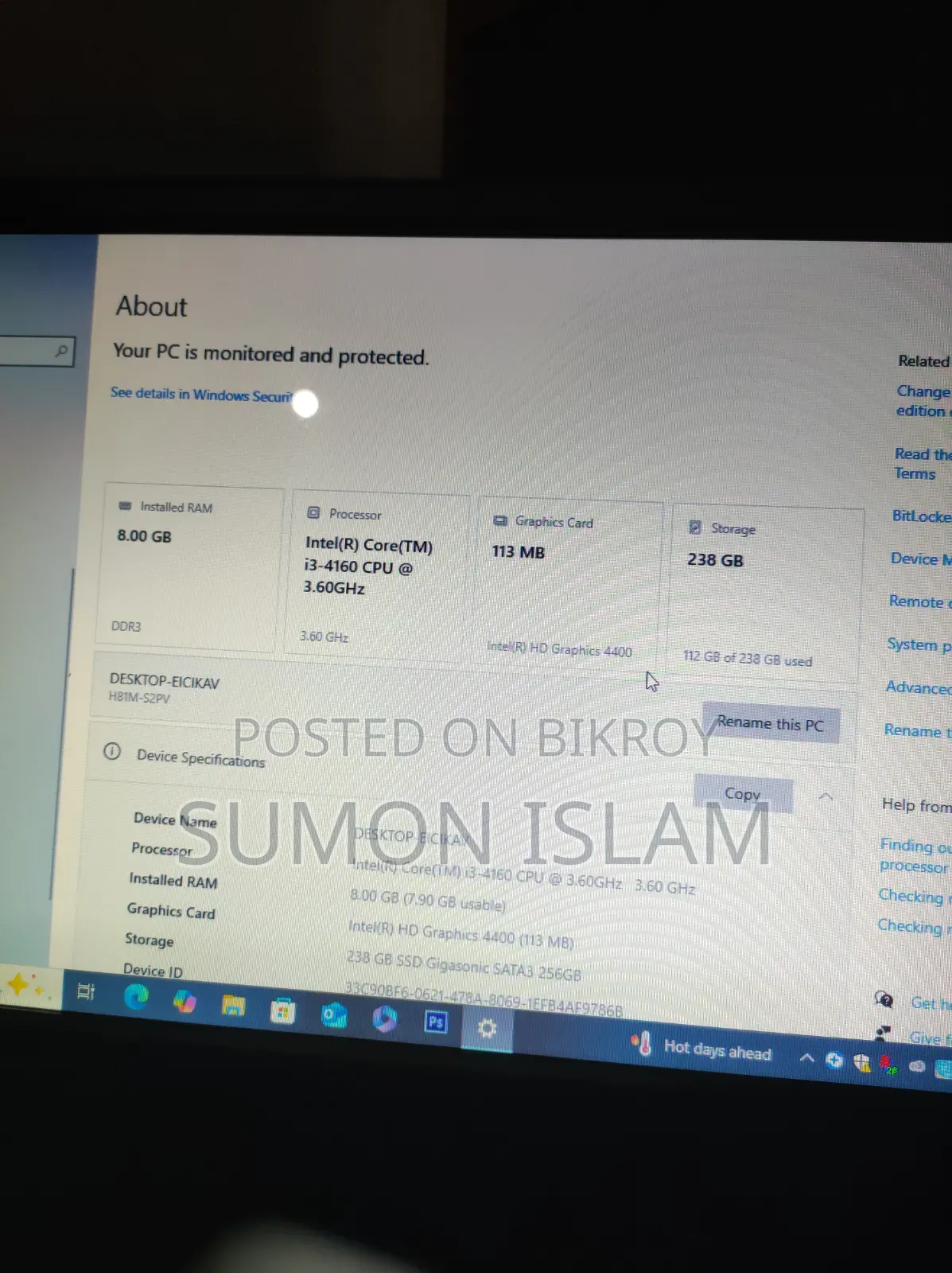 Desktop Computer Gigabyte GB-BACE-3150 8GB Intel Core i3 HDD 256GB