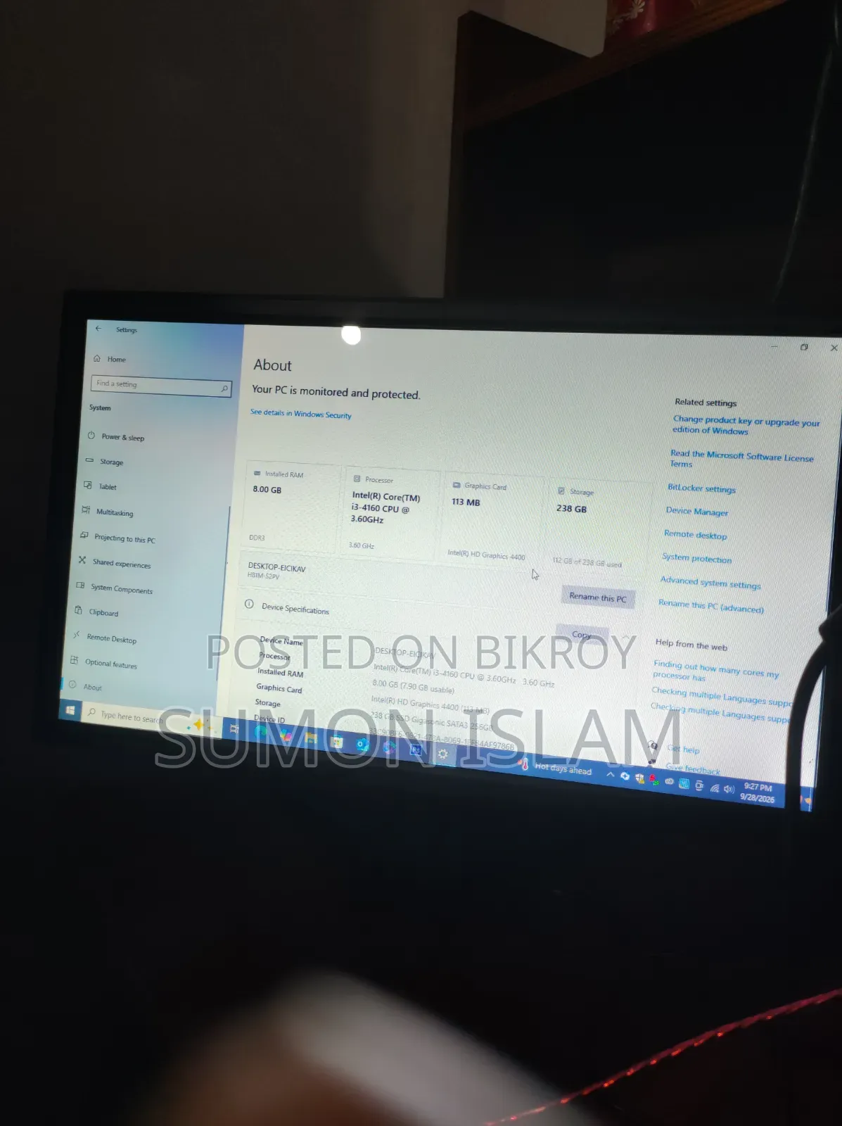Desktop Computer Gigabyte GB-BACE-3150 8GB Intel Core i3 HDD 256GB