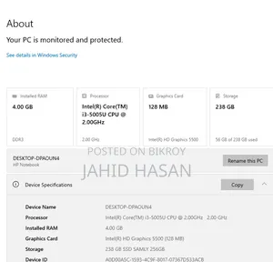 Laptop HP 4GB Intel Core i3 SSD 256GB