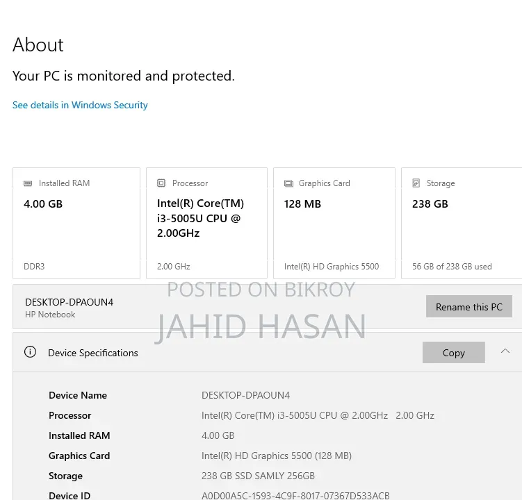 Laptop HP 4GB Intel Core i3 SSD 256GB