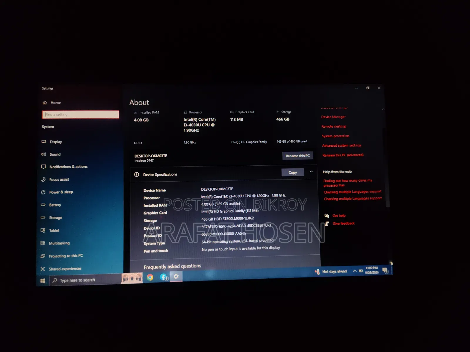 Laptop Dell Inspiron 3443 4GB Intel Core i3 HDD 512GB
