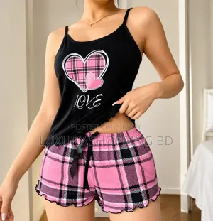 Women’s Plaid Pajama Set – Cami Top & Shorts Sleepwear