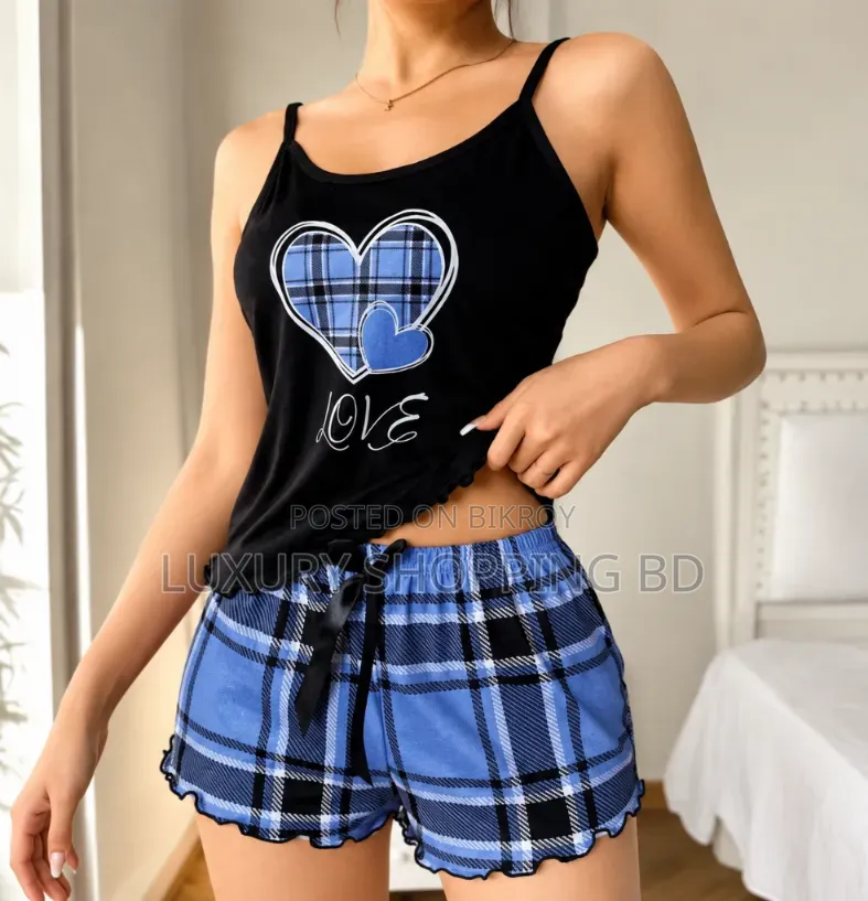Women’s Plaid Pajama Set – Cami Top & Shorts Sleepwear
