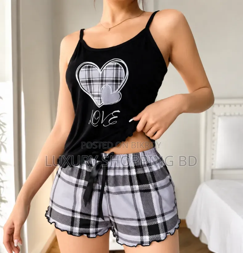Women’s Plaid Pajama Set – Cami Top & Shorts Sleepwear