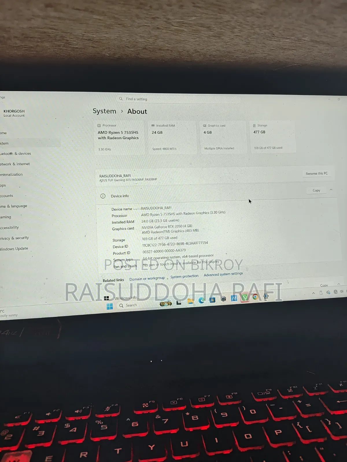New Laptop Asus TUF Gaming A15 24GB AMD Ryzen 5 SSD 512GB