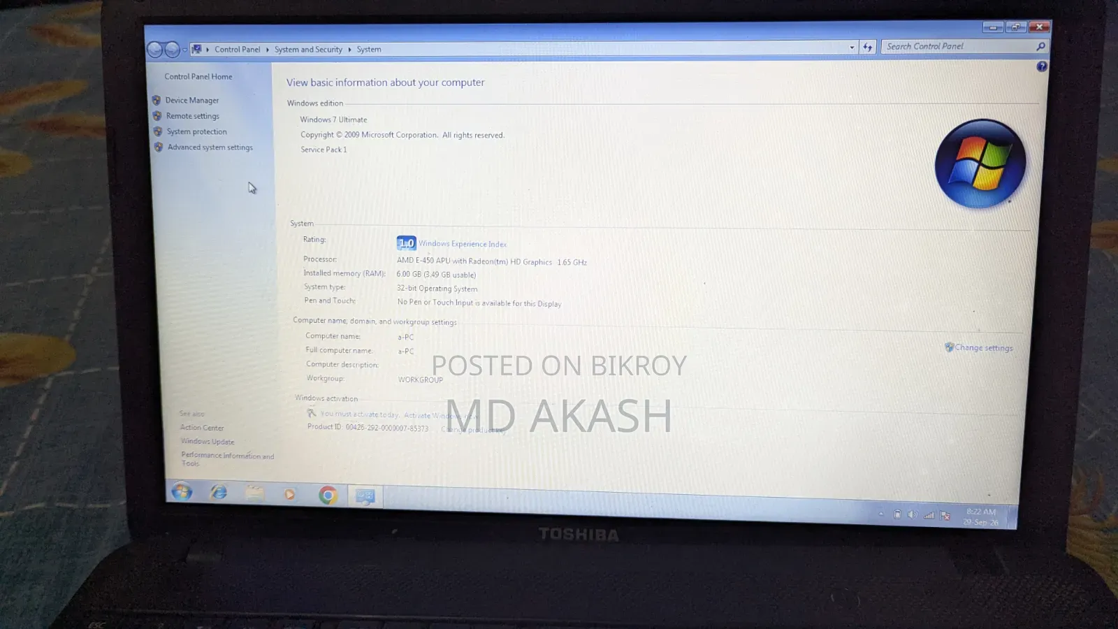 Laptop Toshiba Satellite E40 6GB AMD A4 HDD 500GB