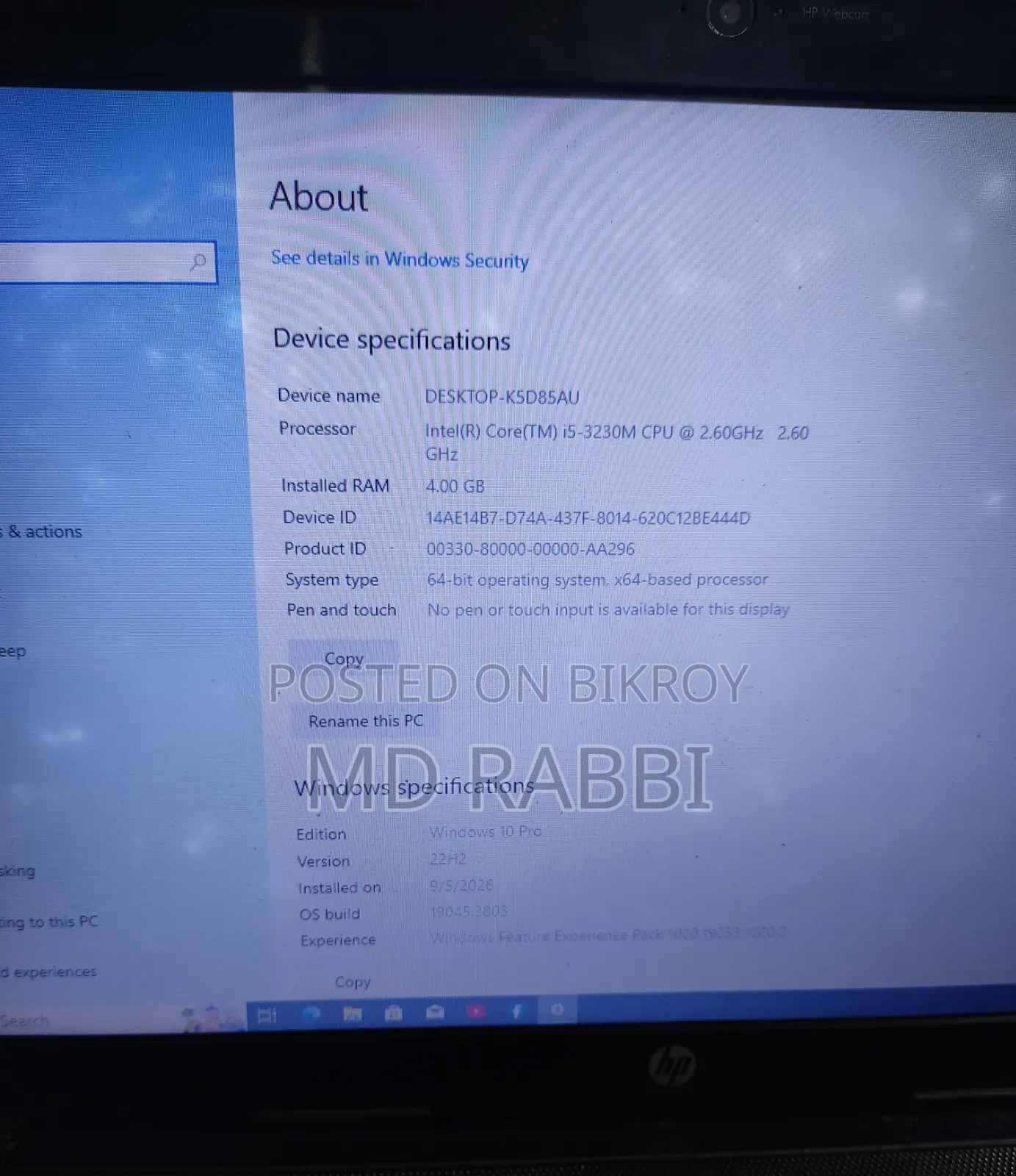 Laptop HP 4GB Intel Core i5 HDD 320GB