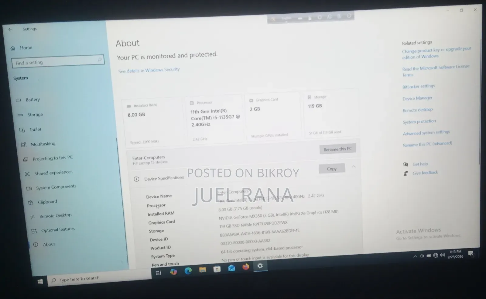 Laptop HP 15-dw0037wm 8GB Intel Core i5 SSD 128GB