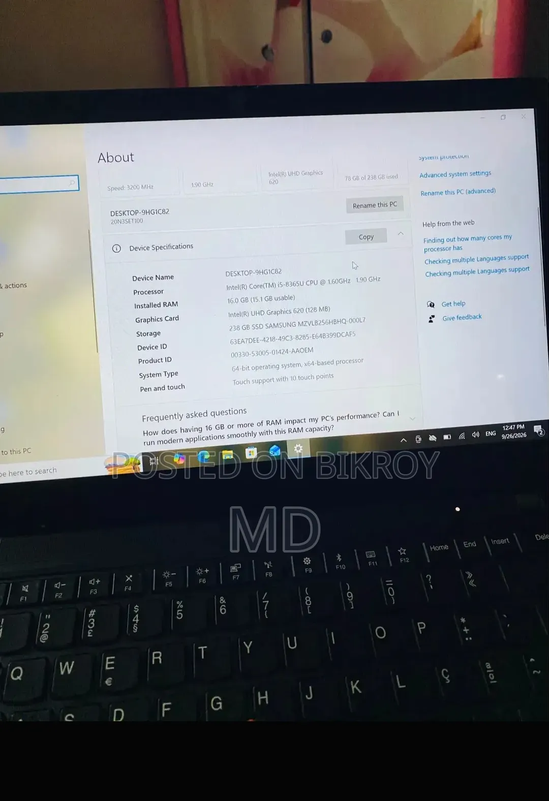 Laptop Lenovo ThinkPad T490s 4GB RAM Intel Core i5 SSD 128GB