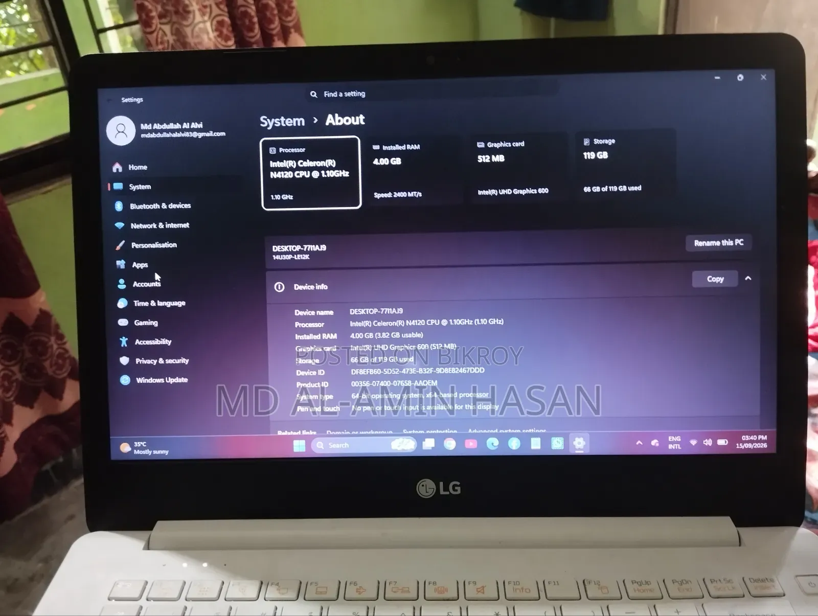 LG Laptop 4GB Intel Celeron SSD 128GB