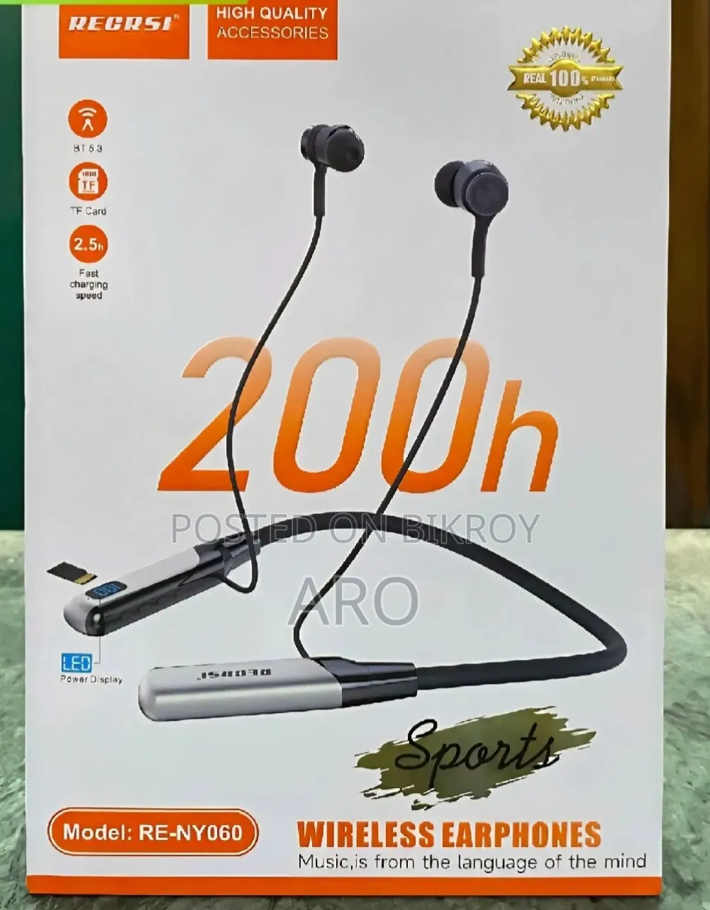 Recrsi Wireless Neckband Bluetooth Earphone RE-NY060 Charge Backup
