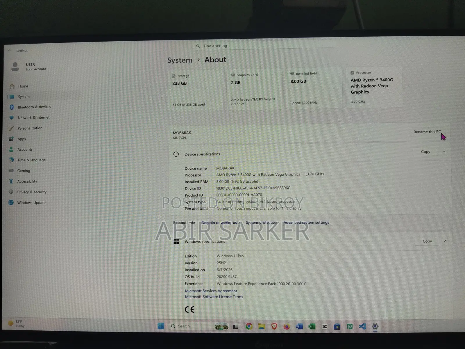Desktop Computer 8GB AMD Ryzen 5 SSD 256GB