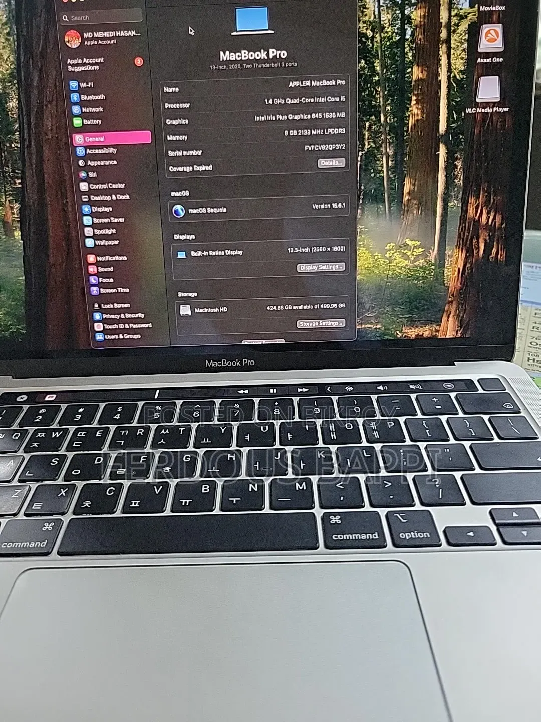 Laptop Apple MacBook Pro 2020 8GB Intel Core i7 SSHD+SSD 512GB