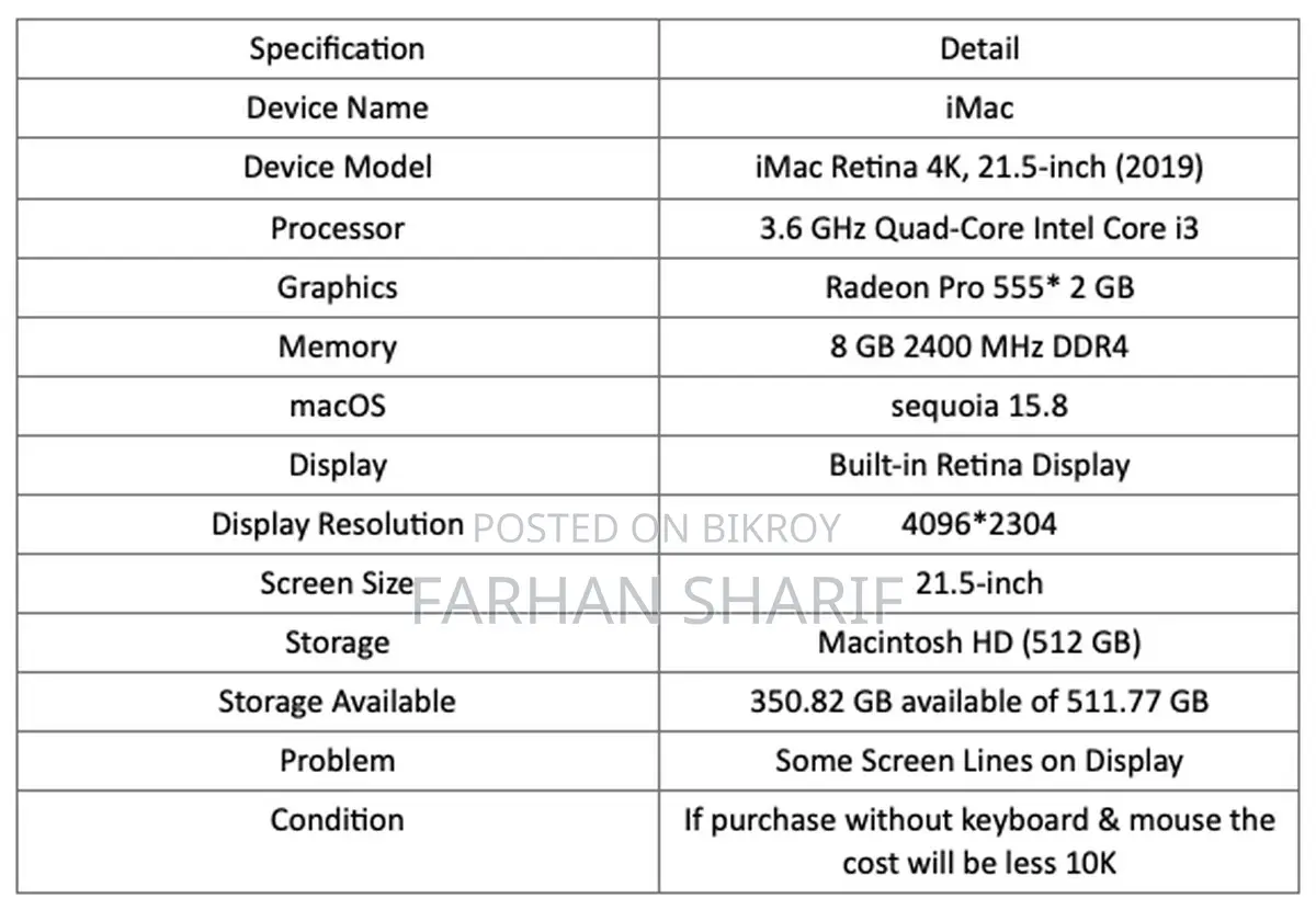 Desktop Computer Apple iMac M1 8GB Intel Core i3 SSD 512GB