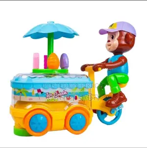 Musical Ice Cream Cart Toy With Monkey Rider | LED Light, Music