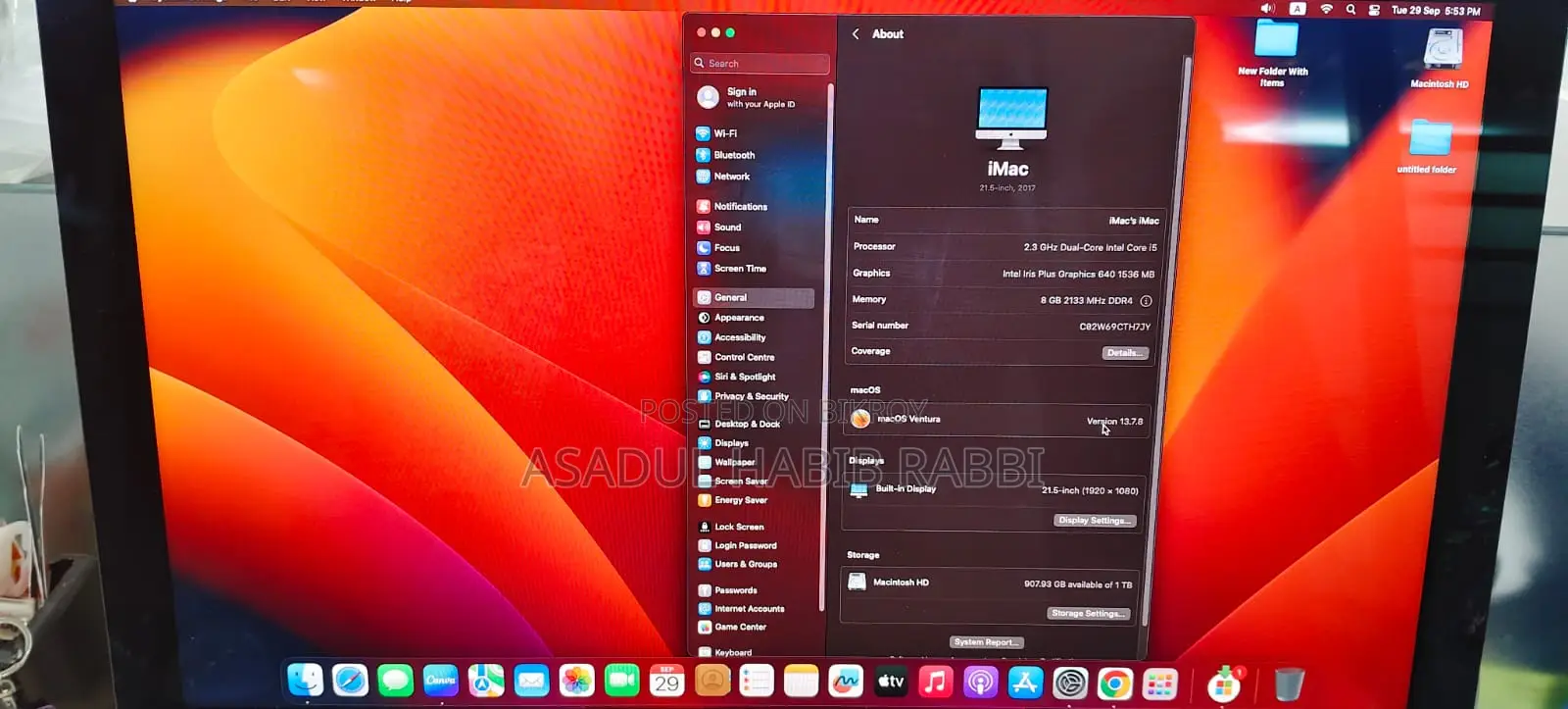 Desktop Computer Apple iMac 8GB Intel Core i5 HDD+SSD 1T