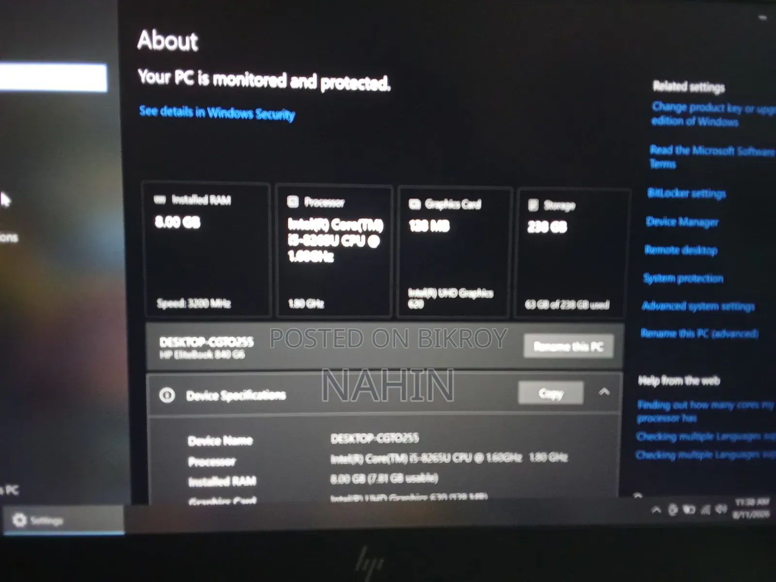 Laptop HP EliteBook 840 G6 8GB Intel Core i5 SSD 256GB