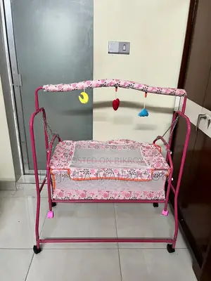 Pink Floral Baby Swing Cradle With Mosquito-Net Style Mesh