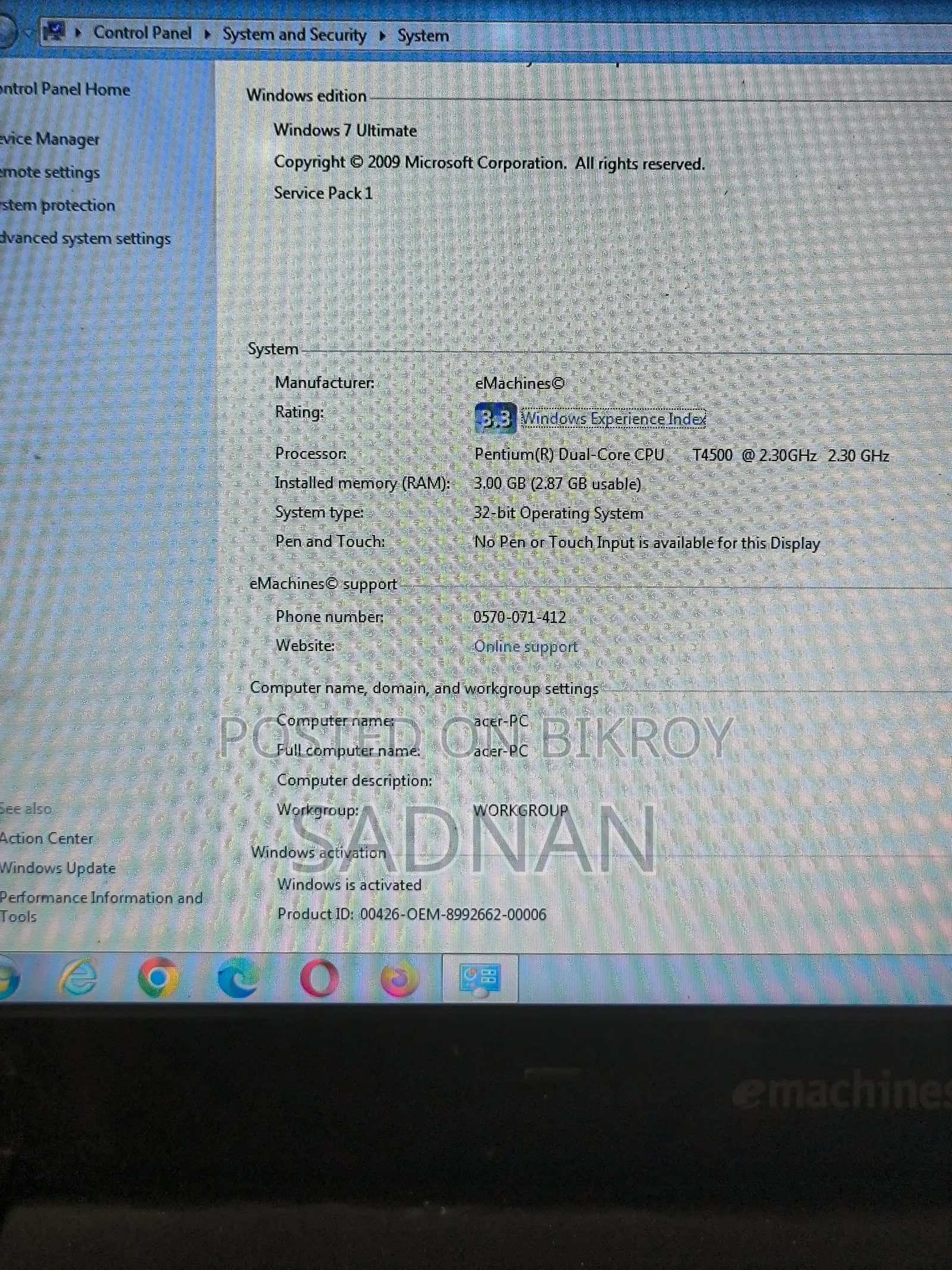 Laptop eMachines 3GB Intel Pentium SSD 256GB