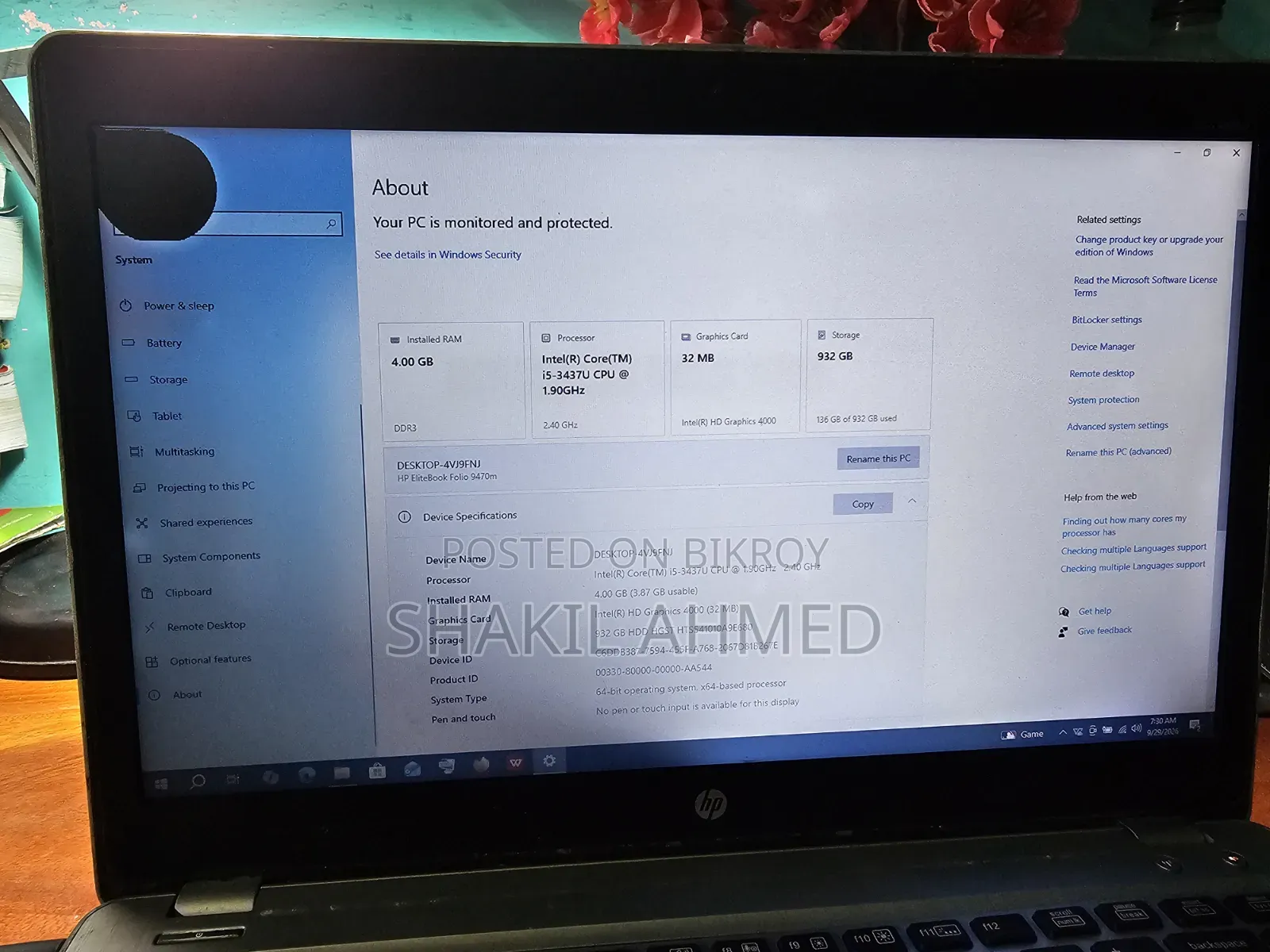 Laptop HP EliteBook Folio 9470M 4GB Intel Core i5 HDD 500GB