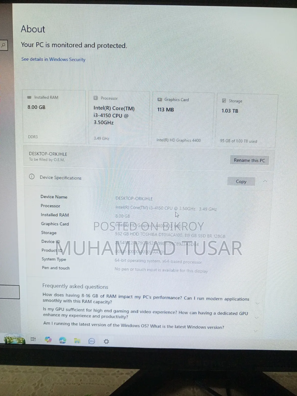 Gigabyte GA-H110MSTX-HD3-ZK 8GB Intel Core i3 SSHD+SSD 1T