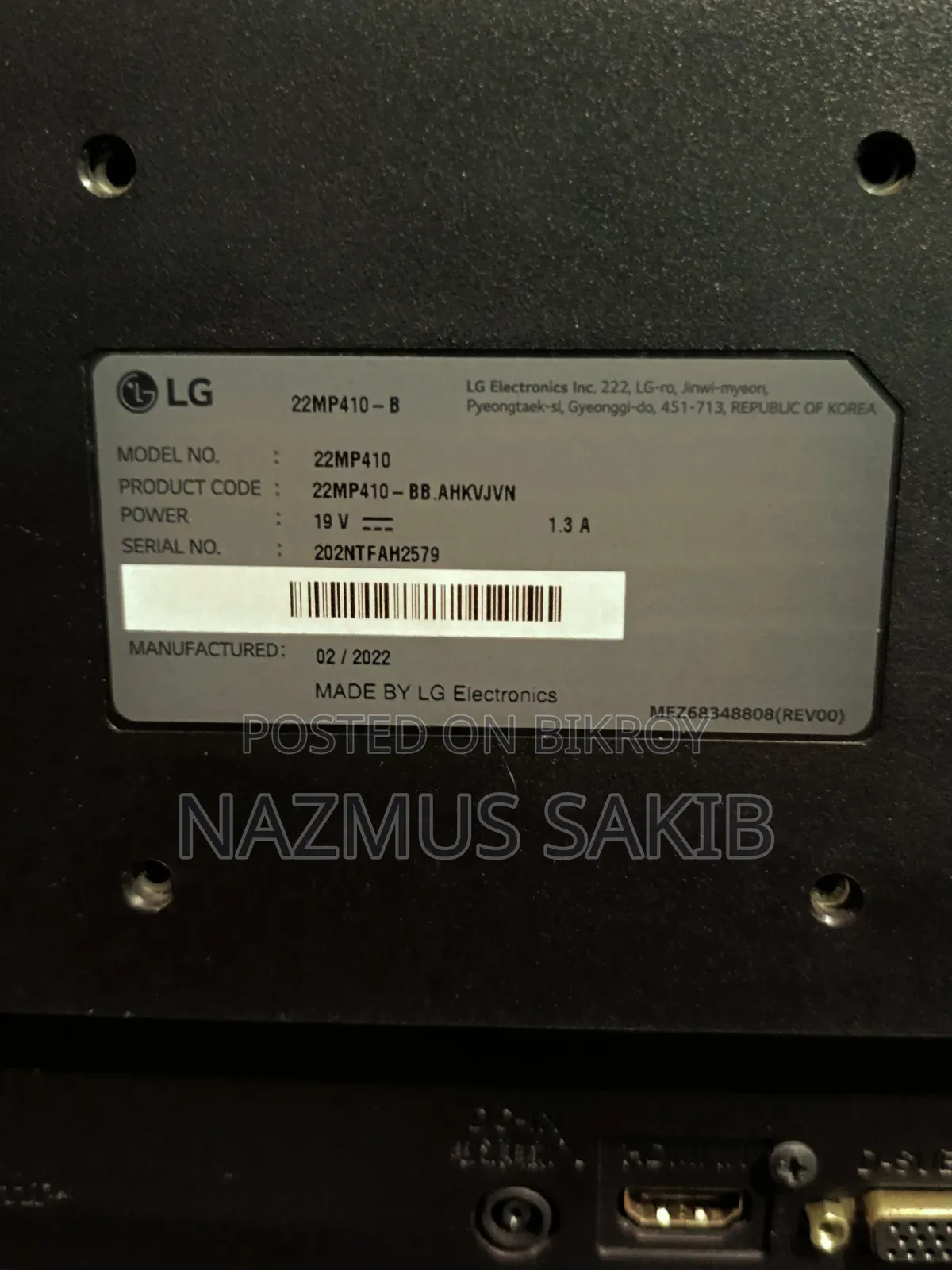 LG 22 Inch FHD Monitor (22mp410-B) - Completely Fresh Condition!