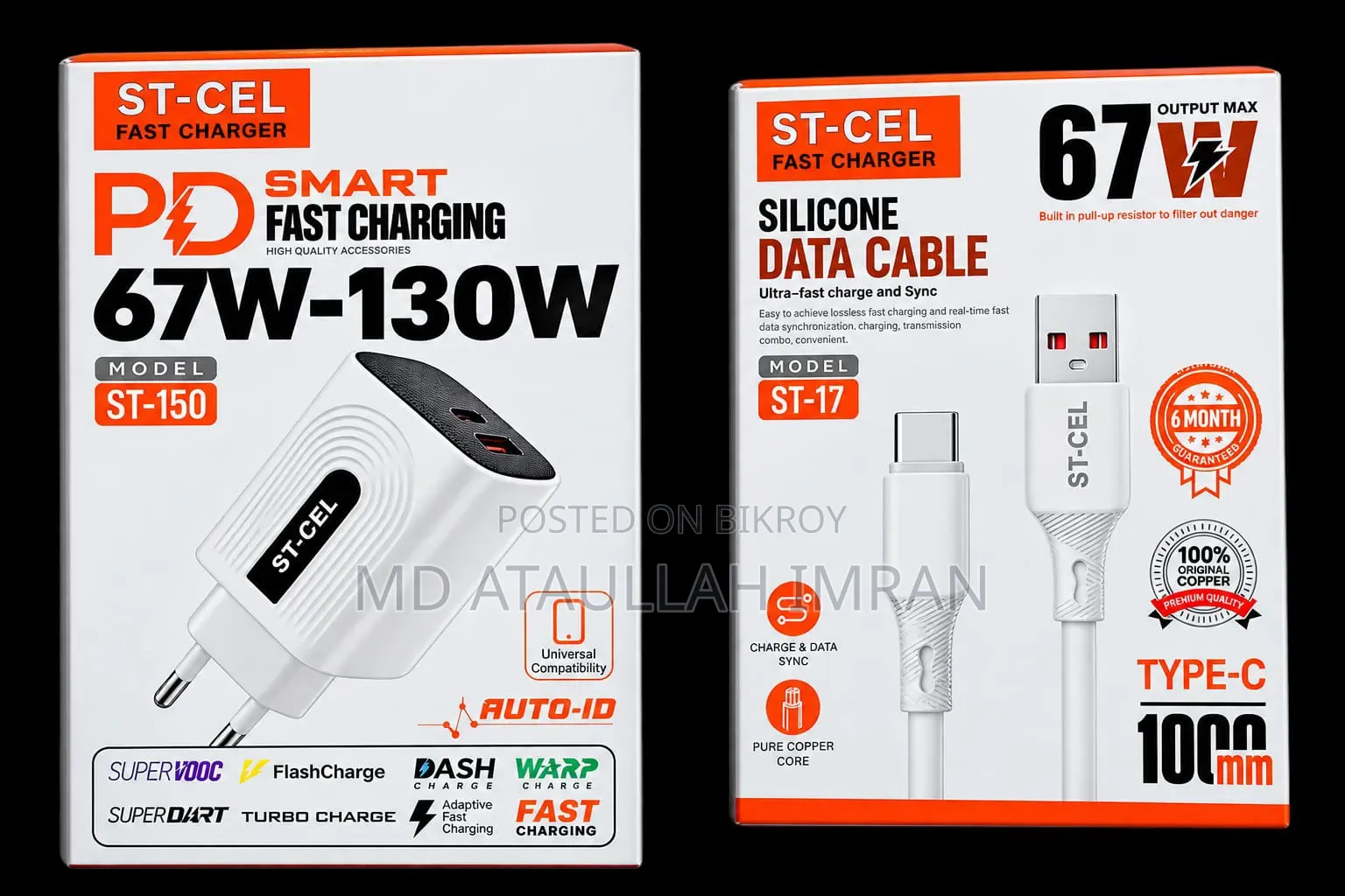 a-Tach 67w-130w PD Fast Charger With Cable - Brand New