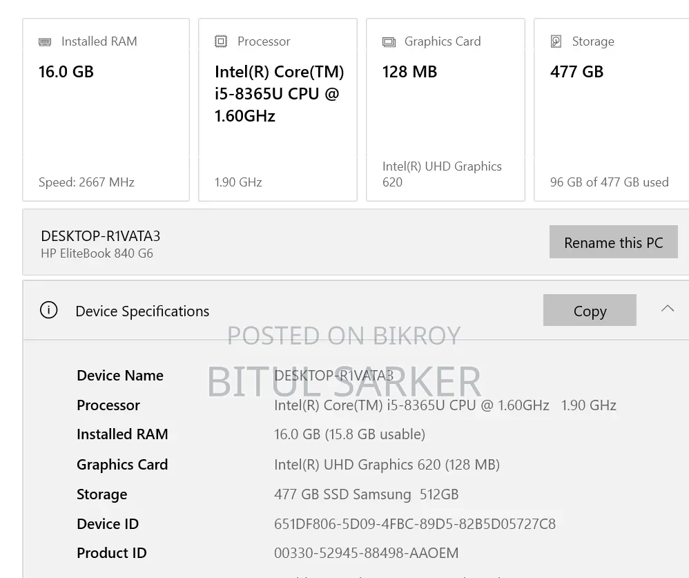 Laptop HP EliteBook 840 G6 16GB Intel Core i5 SSD 512GB