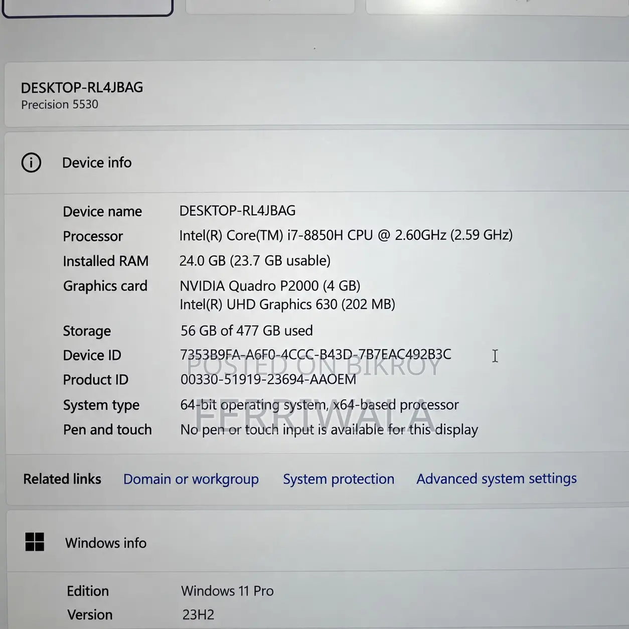 Laptop Dell Precision 5530 24GB Intel Core i7 SSD 500GB