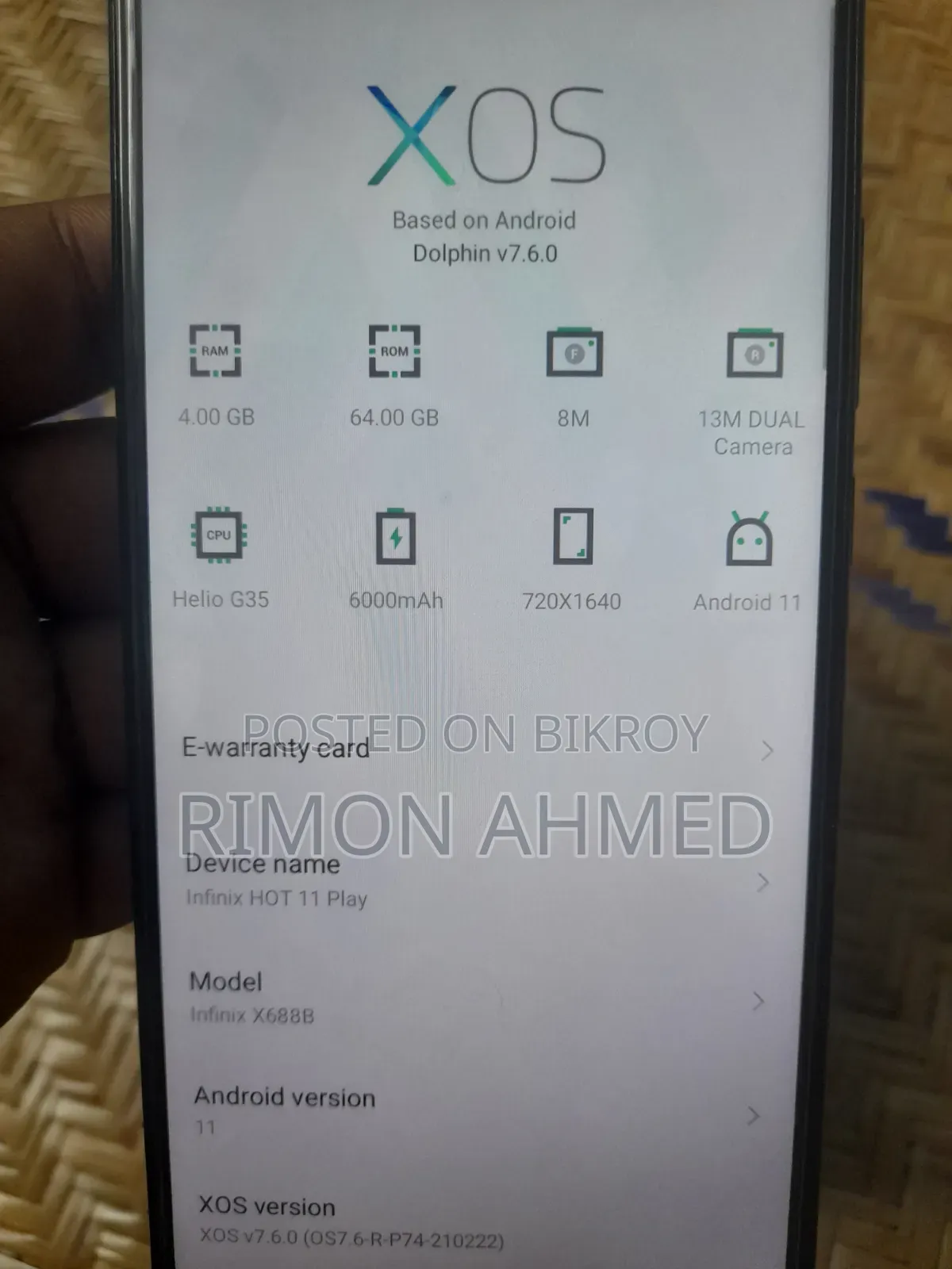 Infinix Hot 11 Play 64 GB Gold