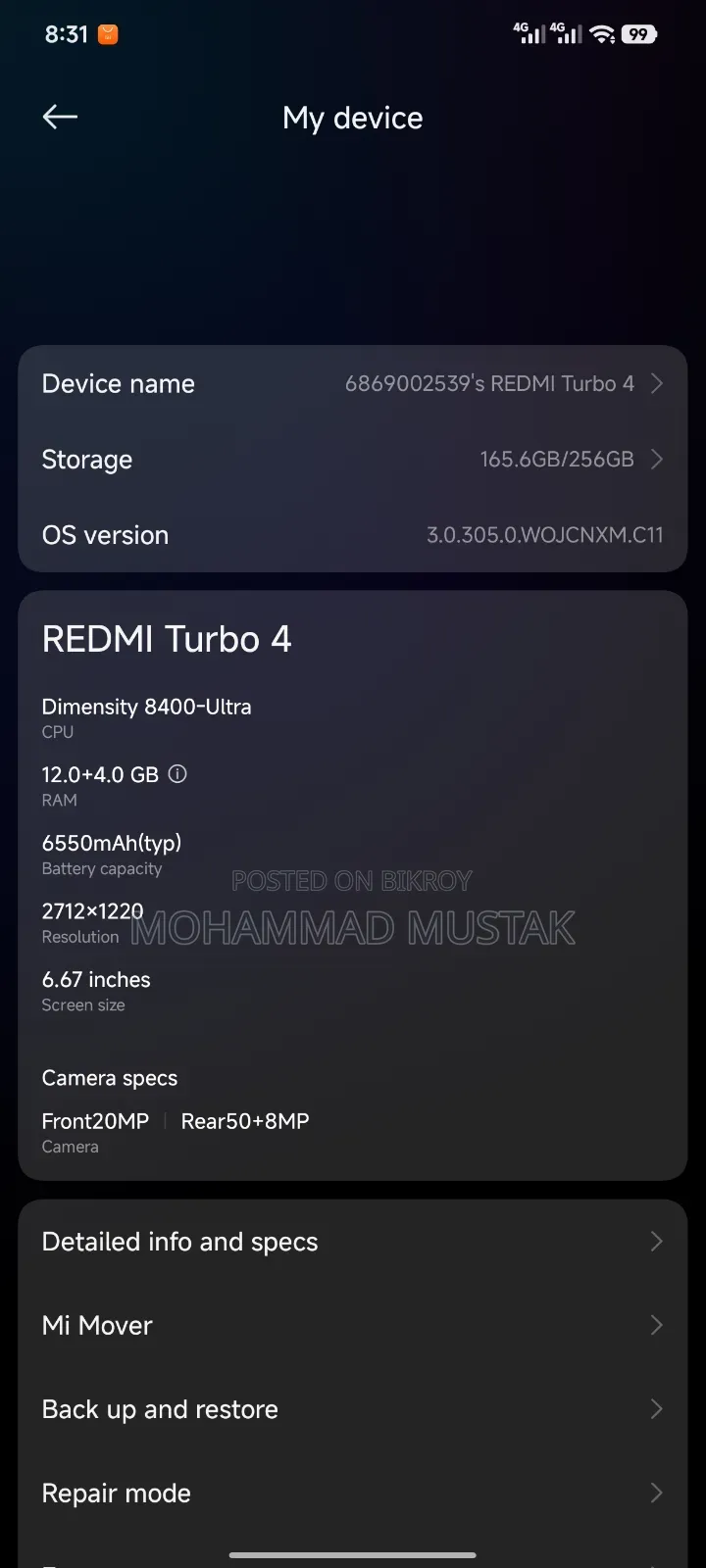 Xiaomi Redmi Turbo 4 256 GB White