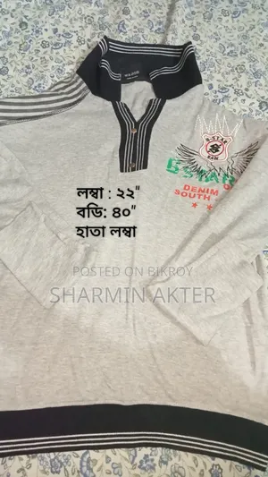 Winter sweaters and thick t-shirts for sale.