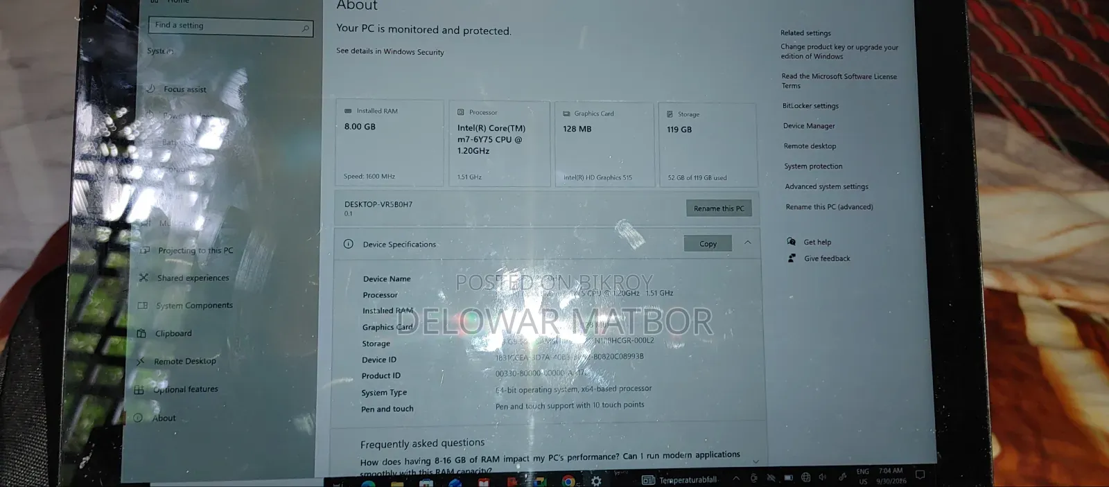 Laptop Lenovo 8GB SSD 128GB