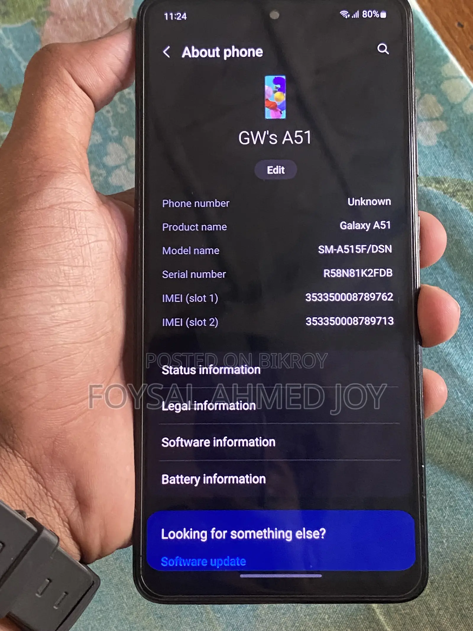 স্যামসাং গ্যালাক্সি এ৫১ ১২৮ জিবি কালো