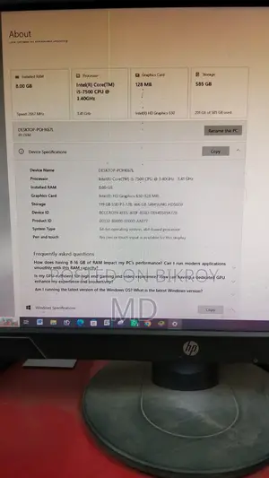 Desktop Computer 8GB Intel Core i7 SSD 500GB
