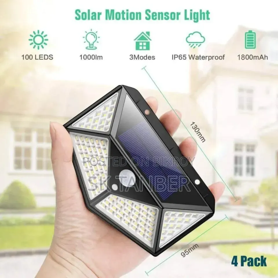 100 LED 4 Surface Solar Light Solar Induction, Body Induction Light