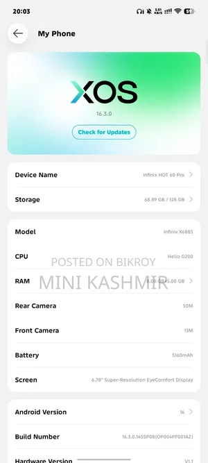 ইনফিনিক্স হট ৬০ প্রো ১২৮ জিবি ব্ল্যাক