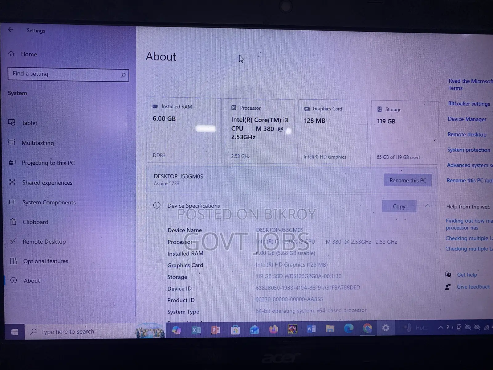 Laptop Acer Aspire 5733 6GB Intel Core i3 SSD 128GB