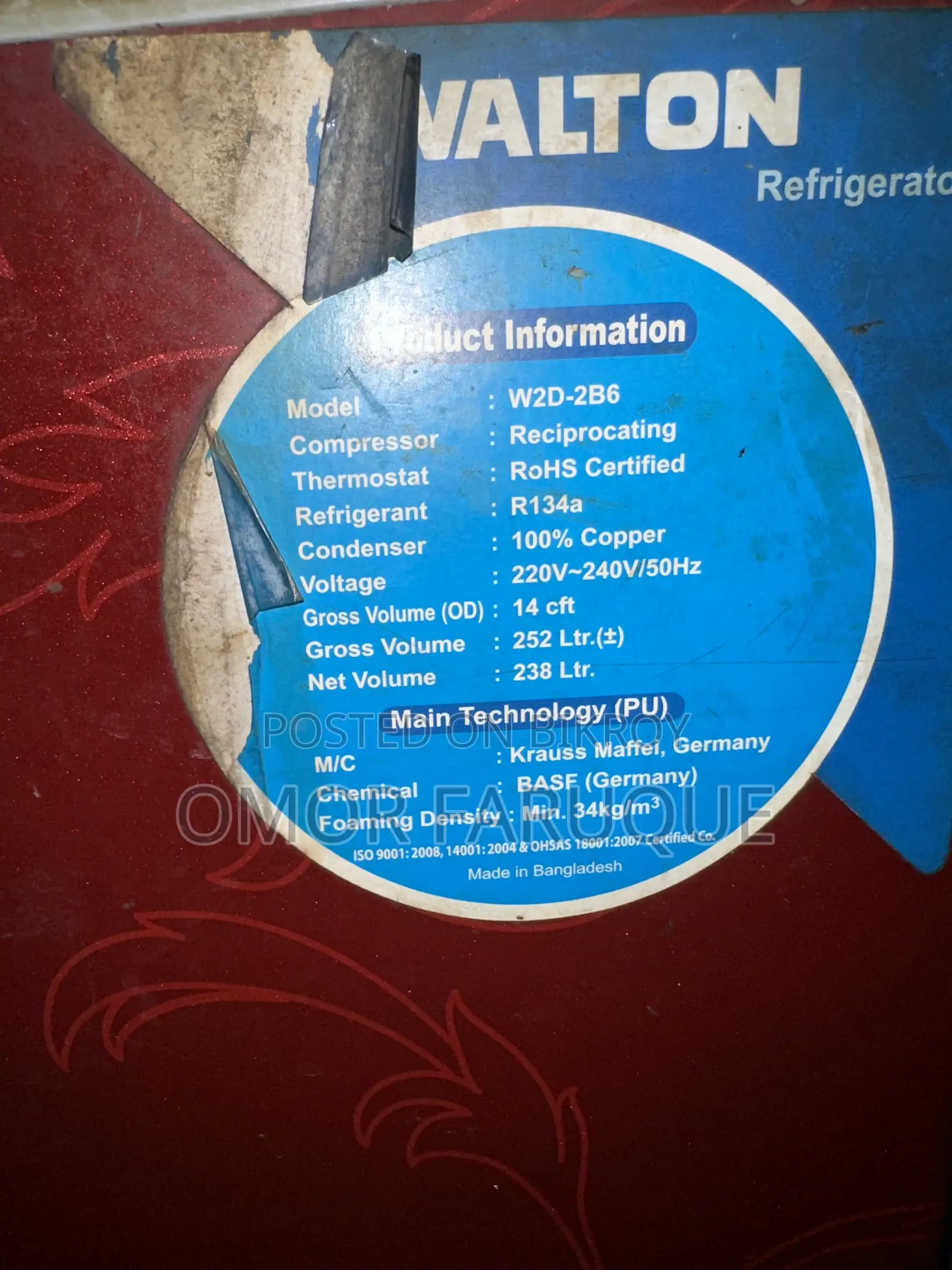 Walton Refrigerator 14 CFT (W2d-2b6)
