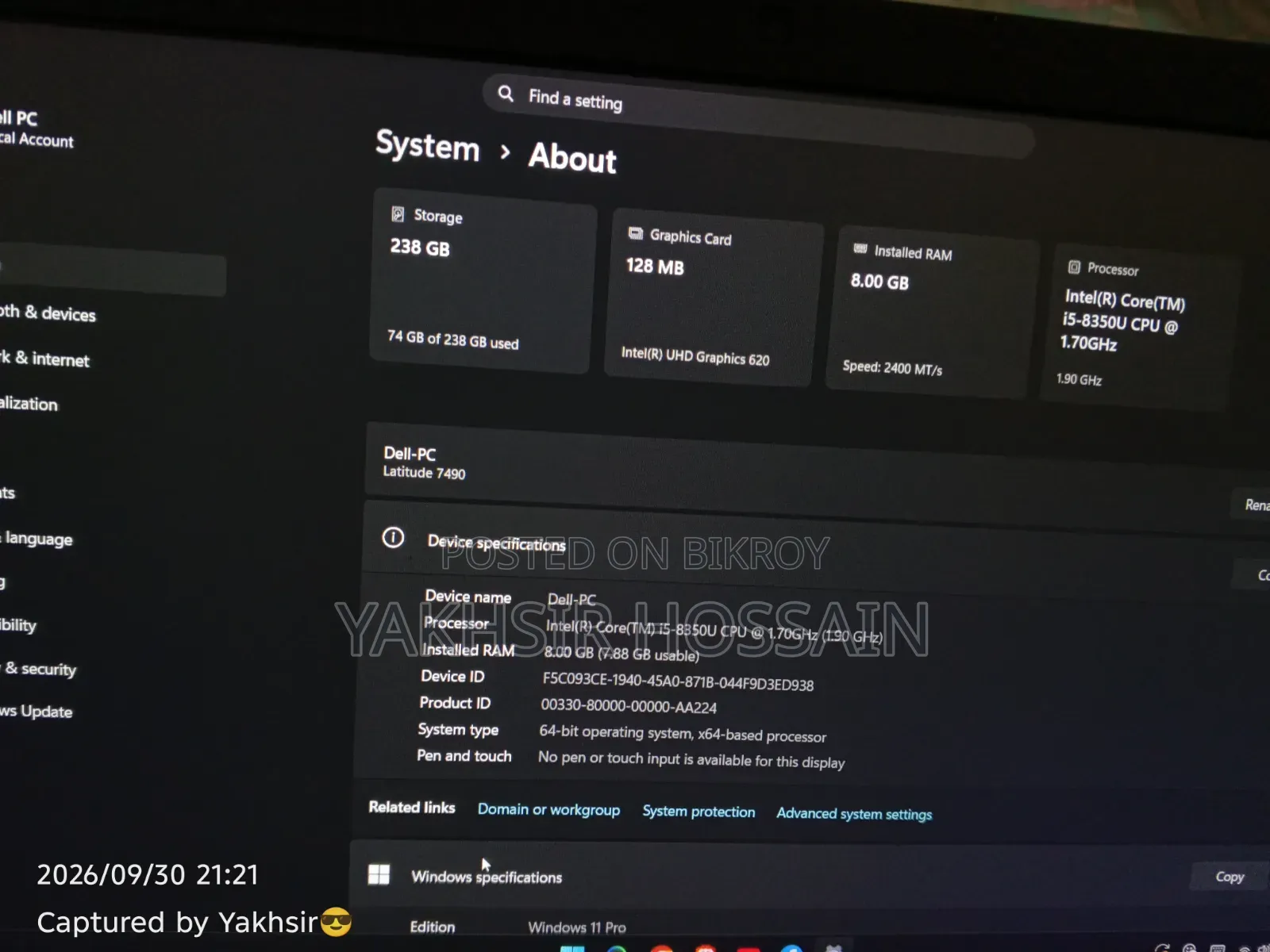 ল্যাপটপ ডেল ল্যাটিটিউড 7490 8GB ইন্টেল কোর i5 SSD 256GB