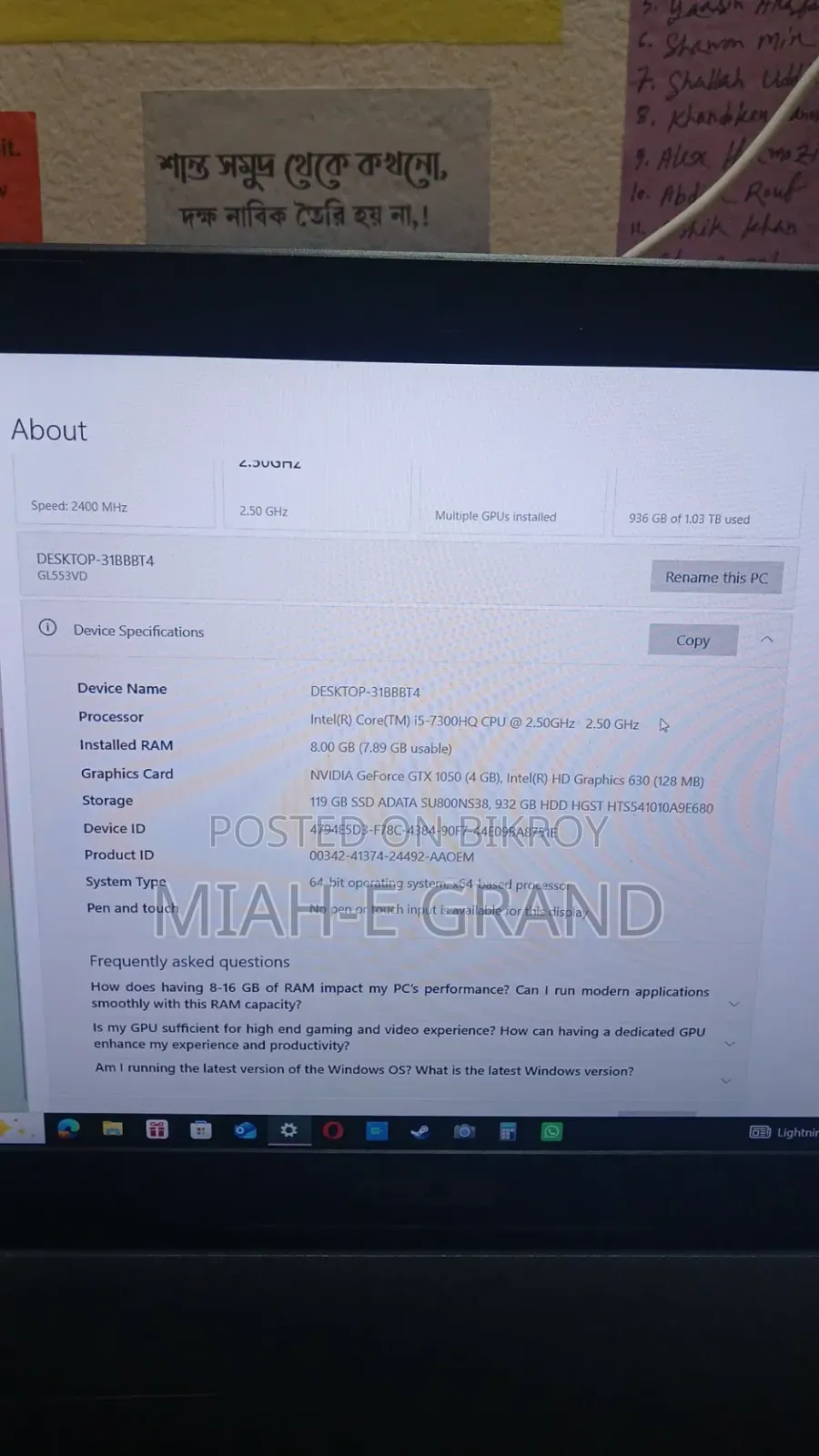 Laptop Asus ROG GL553VD 8GB Intel Core i5 HDD+SSD 1T