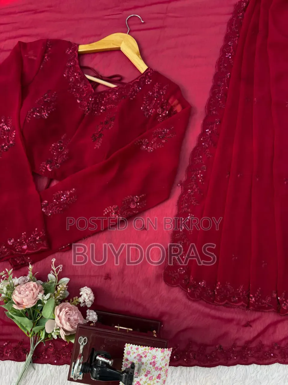 Designer Saree With Dupatta Thread & Sequin Embroidery | Premium Par
