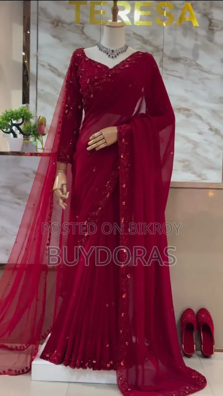 Designer Saree With Dupatta Thread & Sequin Embroidery | Premium Par