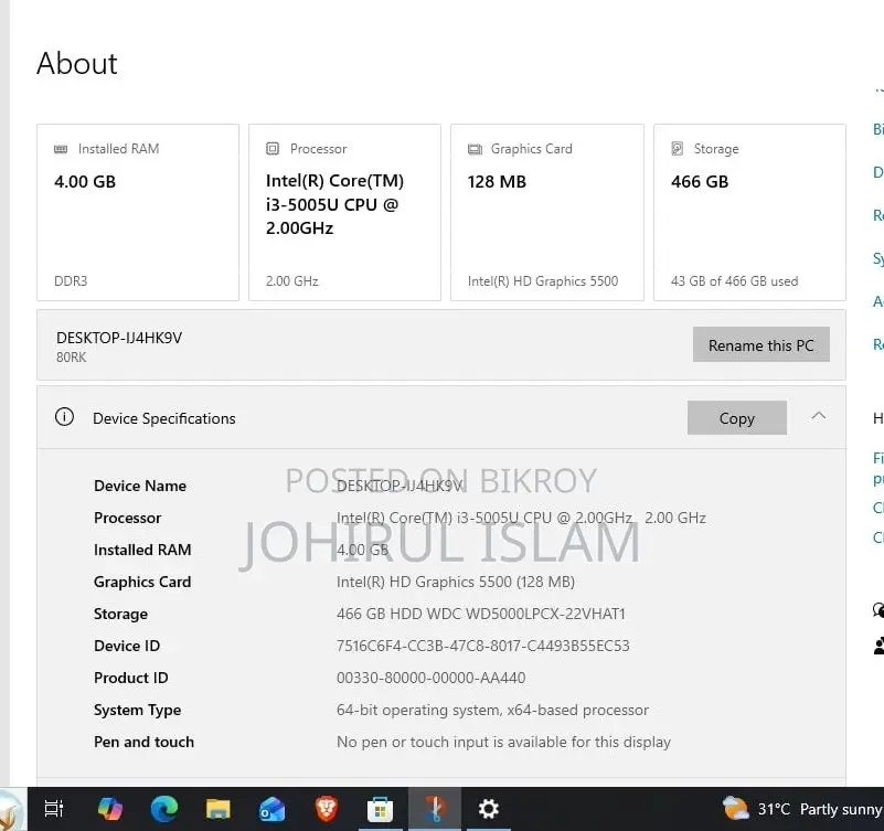 Laptop Lenovo 4GB Intel Core i3 HDD 512GB