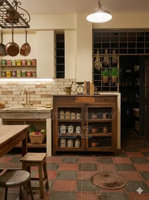 A teak wood kitchen cupboard will be sold.